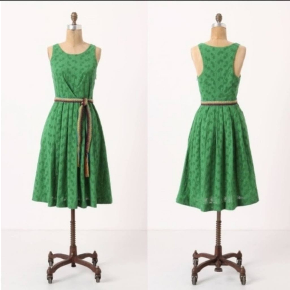 Anthropologie Green Patterned Midi Dress